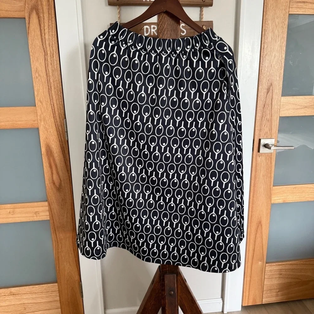 Fila Navy White Tennis‎ Racket Print Midi Skirt w/ Pockets Women's Medium NWT